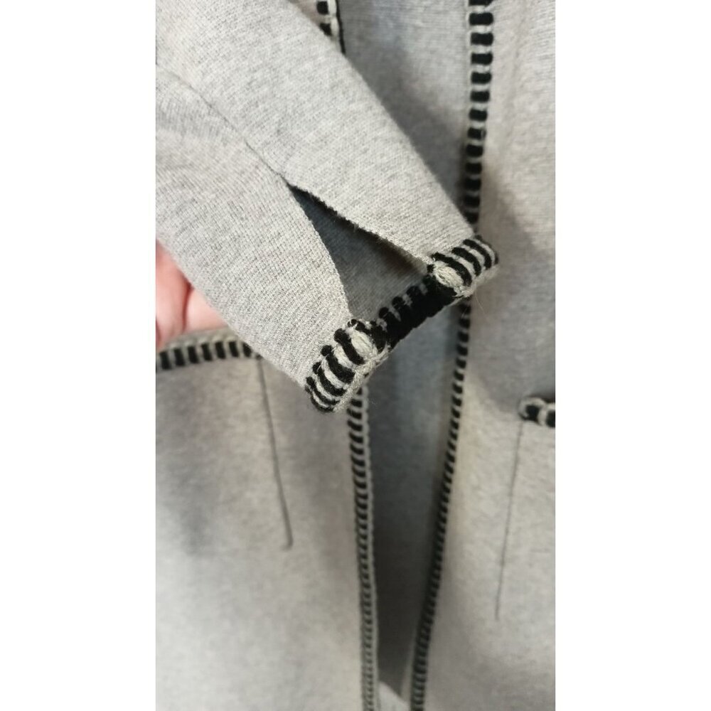 Magaschoni Open Front Cardigan Gray Black Trim Size S Long Midi Blazer Sweater - Picture 9 of 15